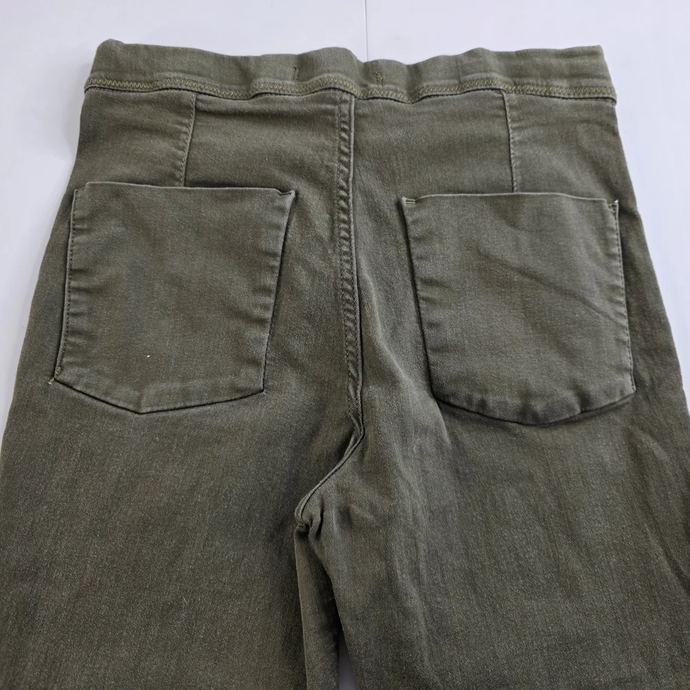Free People 27 Easy Goes It Stretchy Skinny Raw Hem Pull On Olive Jeans 1629-t